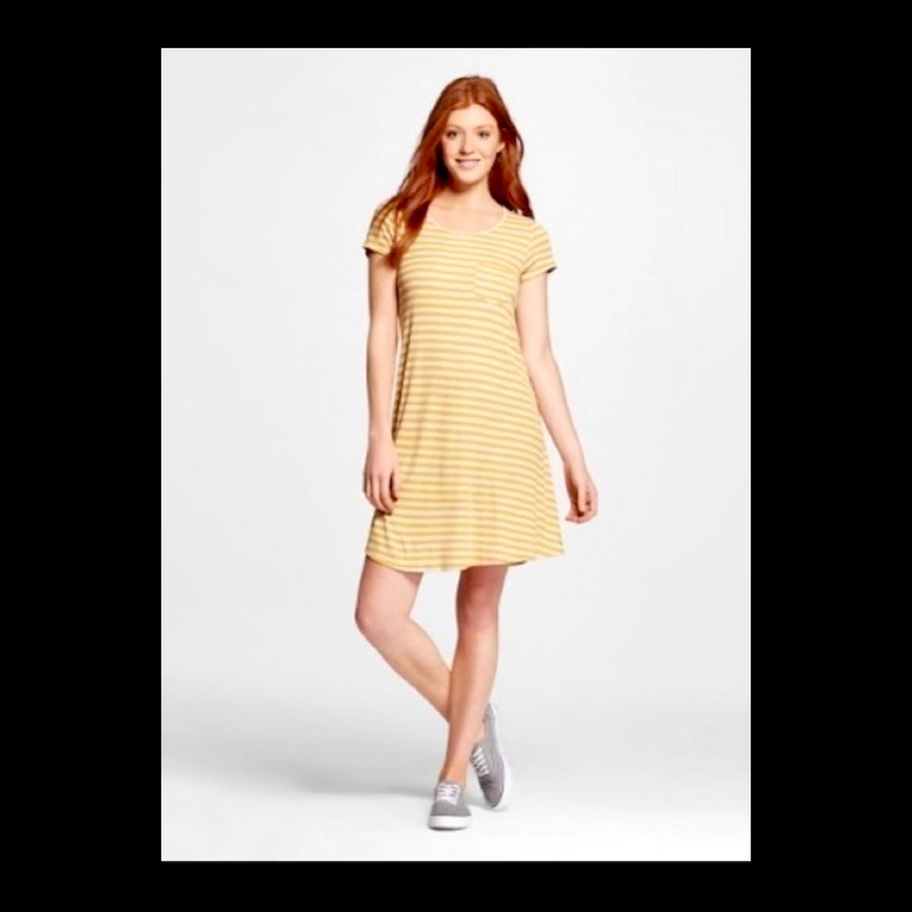 Mossimo Ribbed Striped Yellow & Grey T-Shirt Dress “S”